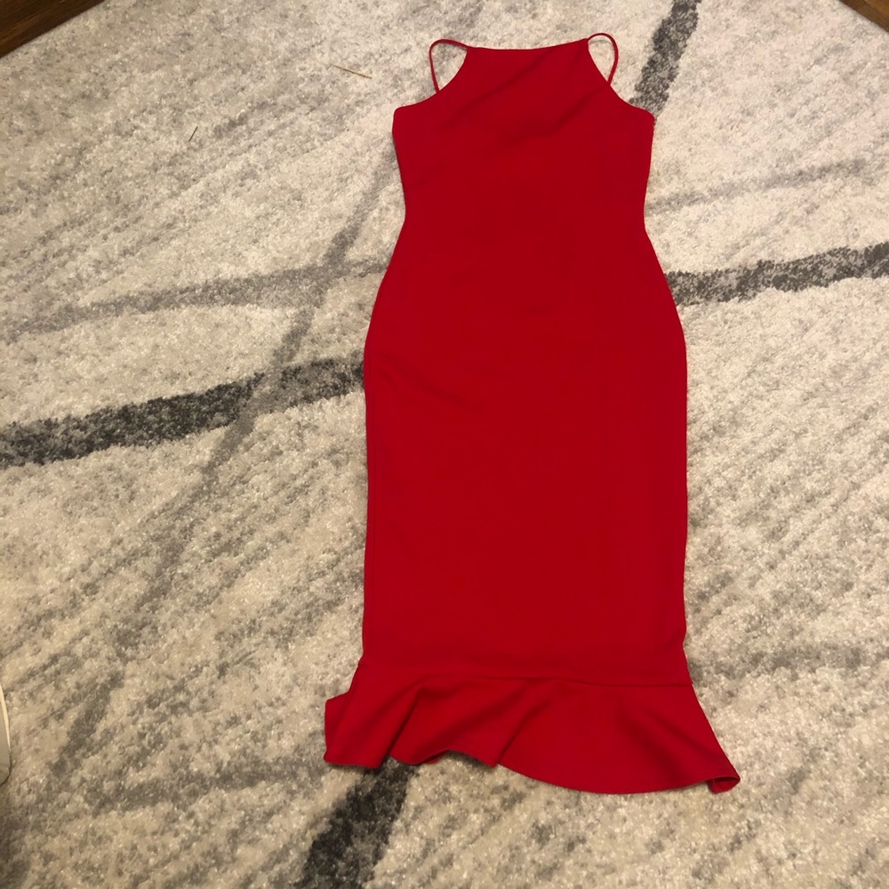Missguided red dress with a peplum hem